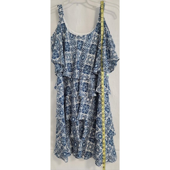Signature by Robbie Bee Tiered White Blue Cold Shoulder Sheath Dress Women's 8 - Picture 7 of 7